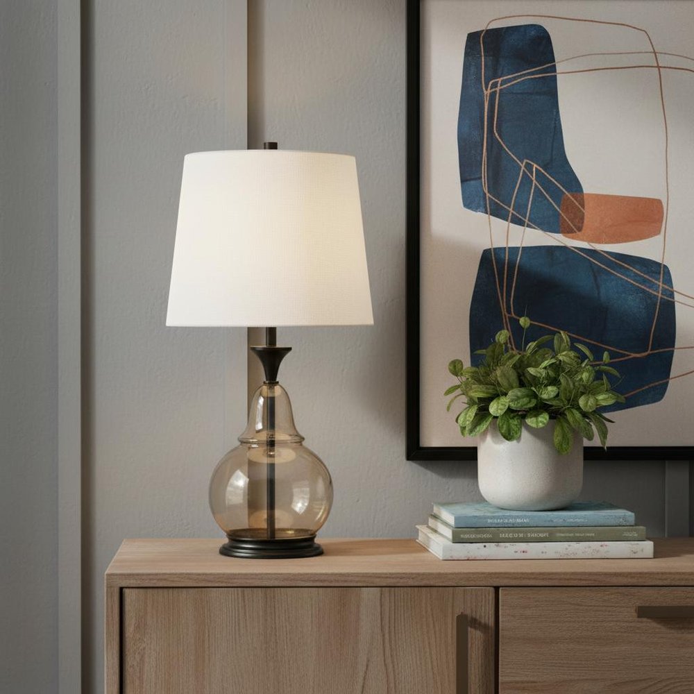 28" Clear Metal Table Lamp With White Empire Shade HomeRoots