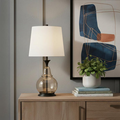 28" Clear Metal Table Lamp With White Empire Shade HomeRoots