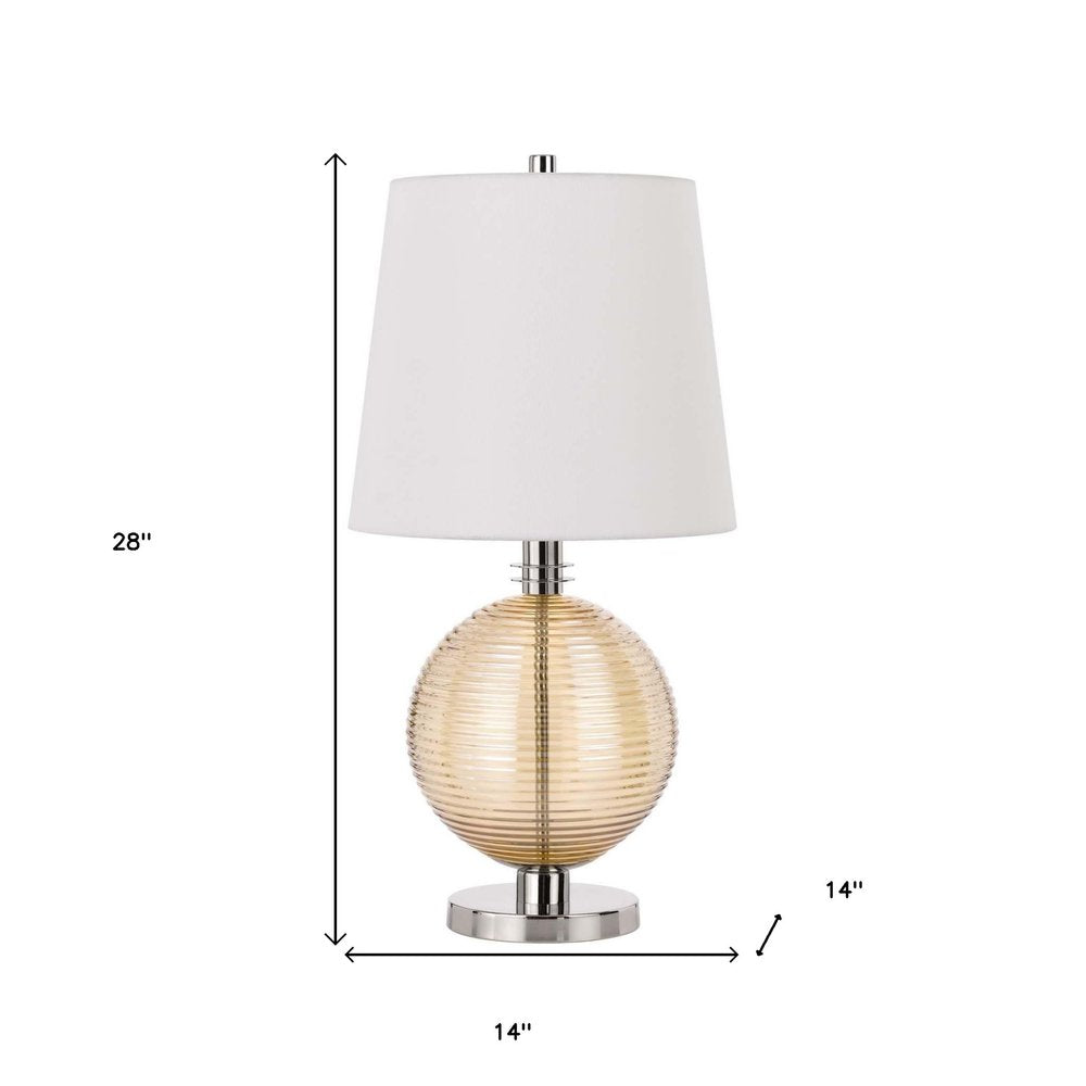 28" Nickel Metal Globe Table Lamp With White Empire Shade — view 3