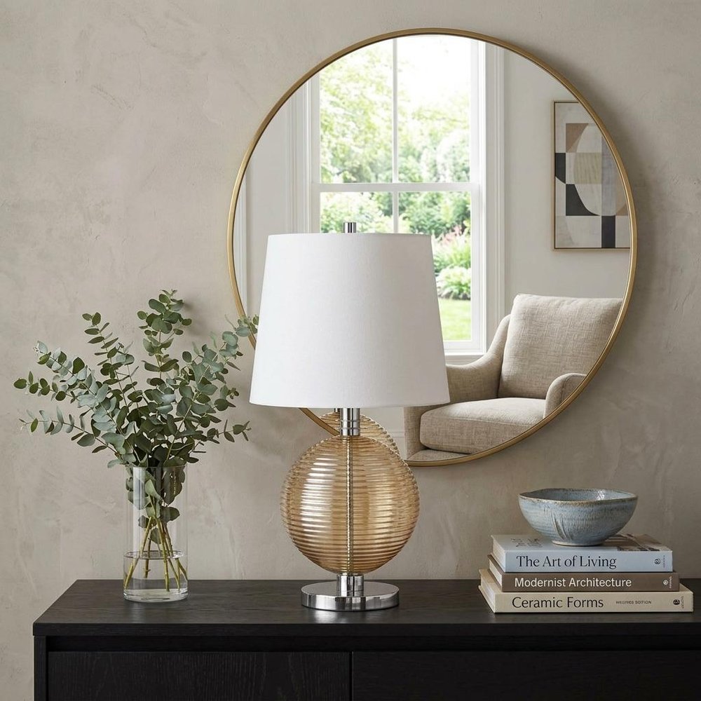 28" Nickel Metal Globe Table Lamp With White Empire Shade HomeRoots