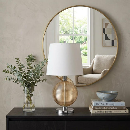 28" Nickel Metal Globe Table Lamp With White Empire Shade HomeRoots