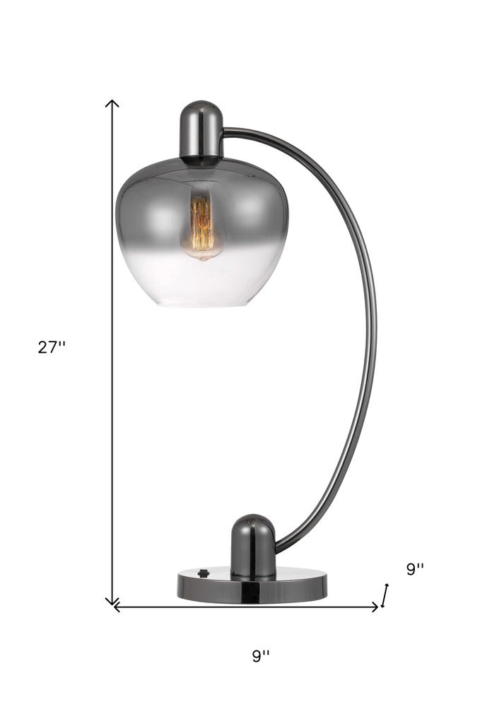 27" Gunmetal Metal Table Lamp With Silver Metallic Globe Shade — view 3