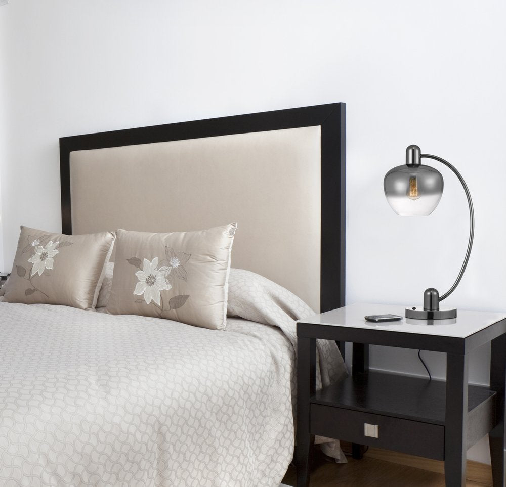 27" Gunmetal Metal Table Lamp With Silver Metallic Globe Shade HomeRoots