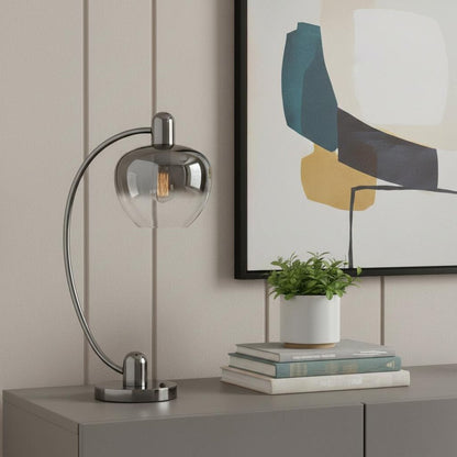 27" Gunmetal Metal Table Lamp With Silver Metallic Globe Shade HomeRoots