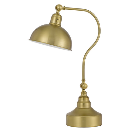 25" Antiqued Brass Metal Desk Table Lamp With Antiqued Brass Dome Shade