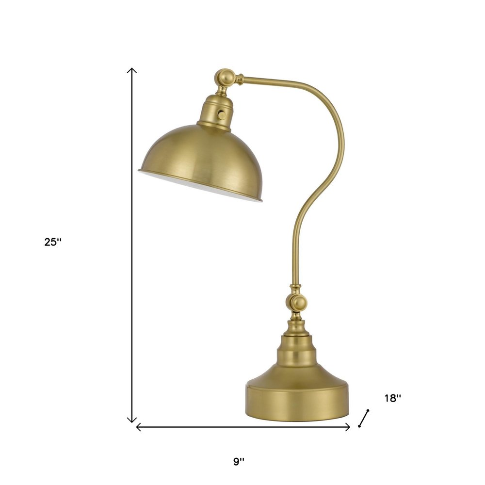 25" Antiqued Brass Metal Lantern Desk Lamp With Antiqued Brass Dome Shade — view 4