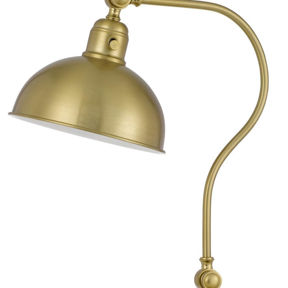 25" Antiqued Brass Metal Lantern Desk Lamp With Antiqued Brass Dome Shade HomeRoots