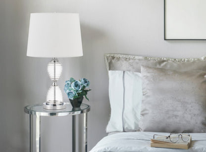 24" Clear Metal Table Lamp With White Empire Shade HomeRoots