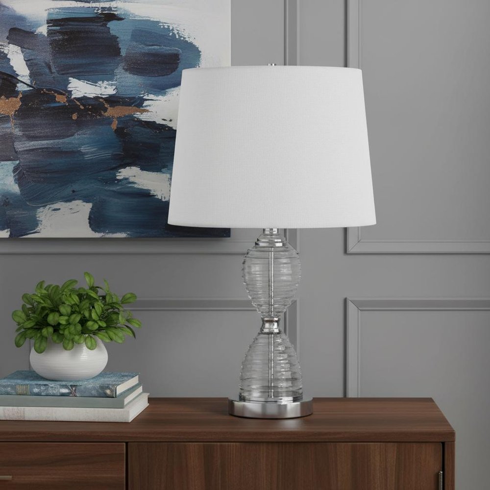 24" Clear Metal Table Lamp With White Empire Shade HomeRoots
