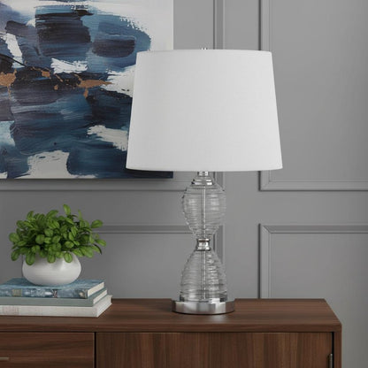 24" Clear Metal Table Lamp With White Empire Shade HomeRoots