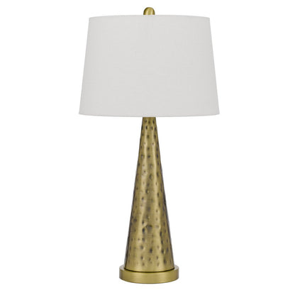 27" Antiqued Brass Metal Geometric Table Lamp With White Empire Shade HomeRoots
