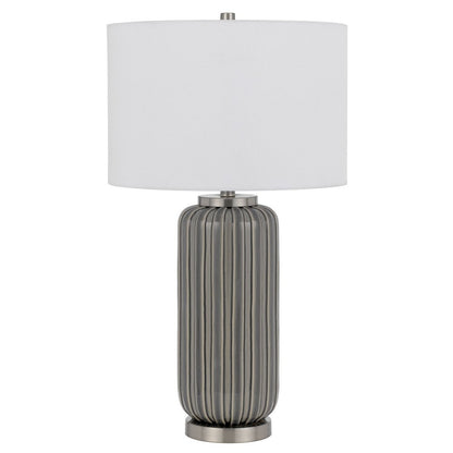 29" Gray Metal Cylinder Table Lamp With White Drum Shade HomeRoots