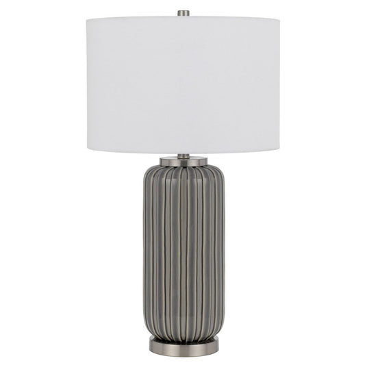 29" Gray Metal Cylinder Table Lamp With White Drum Shade HomeRoots
