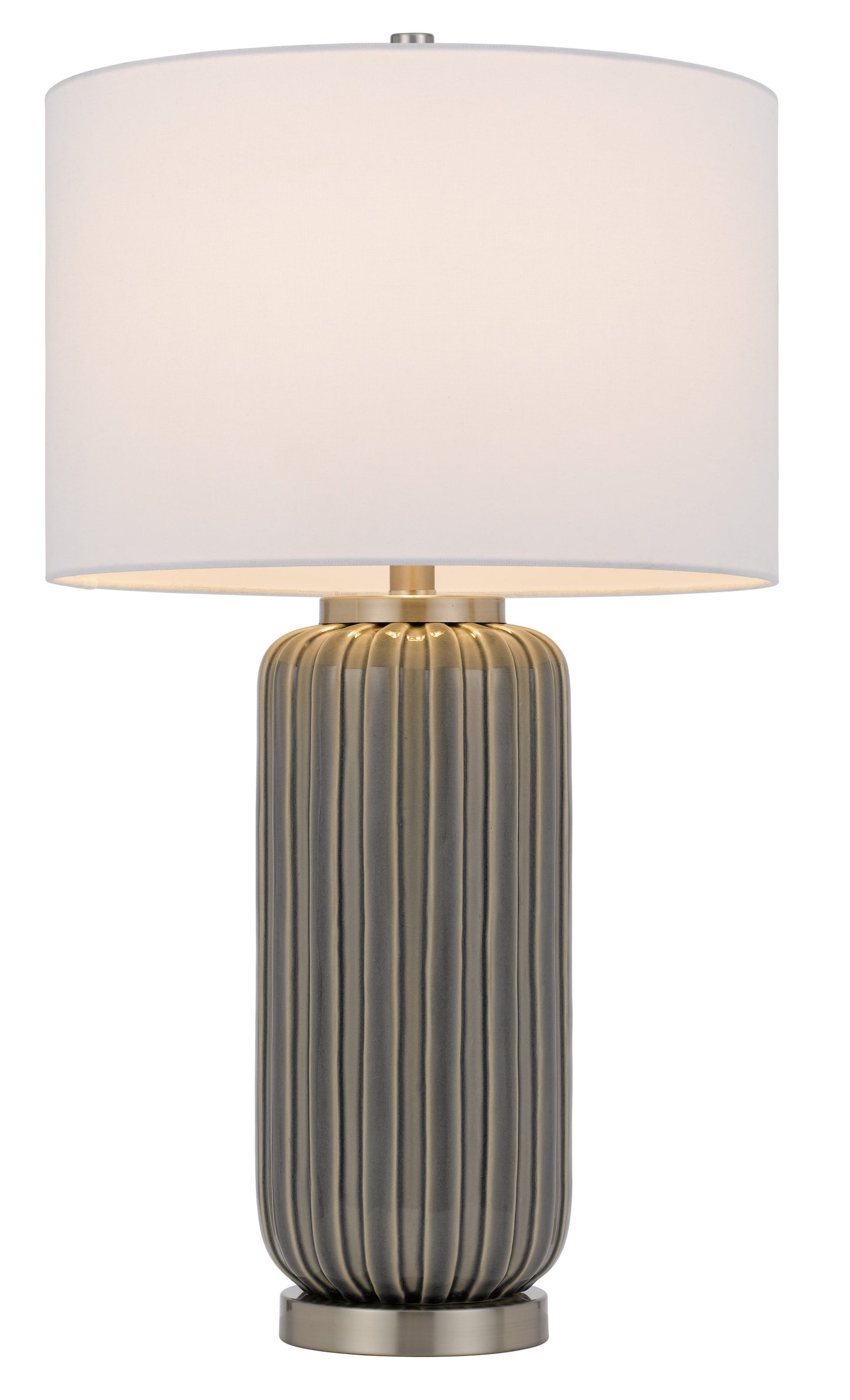 29" Gray Metal Cylinder Table Lamp With White Drum Shade