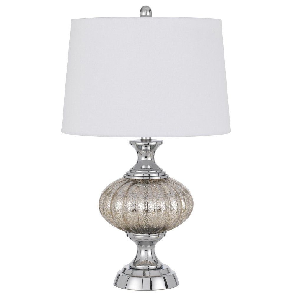27" Silver Metallic Metal Table Lamp With White Empire Shade — view 1