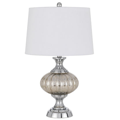 27" Silver Metallic Metal Table Lamp With White Empire Shade HomeRoots