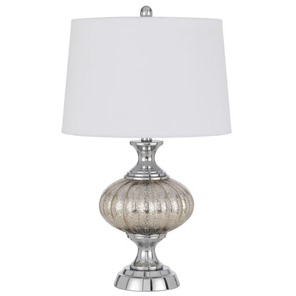 27" Silver Metallic Metal Table Lamp With White Empire Shade