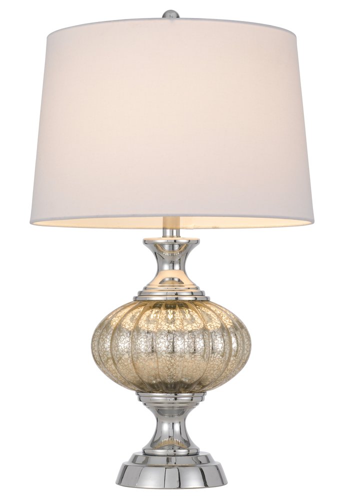 27" Silver Metallic Metal Table Lamp With White Empire Shade HomeRoots