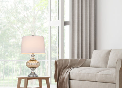 27" Silver Metallic Metal Table Lamp With White Empire Shade HomeRoots