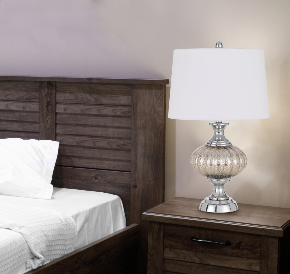 27" Silver Metallic Metal Table Lamp With White Empire Shade HomeRoots