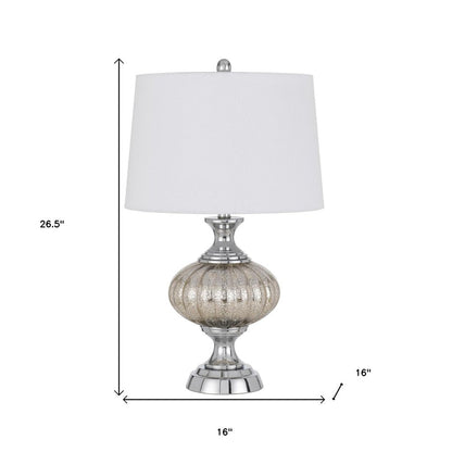27" Silver Metallic Metal Table Lamp With White Empire Shade HomeRoots