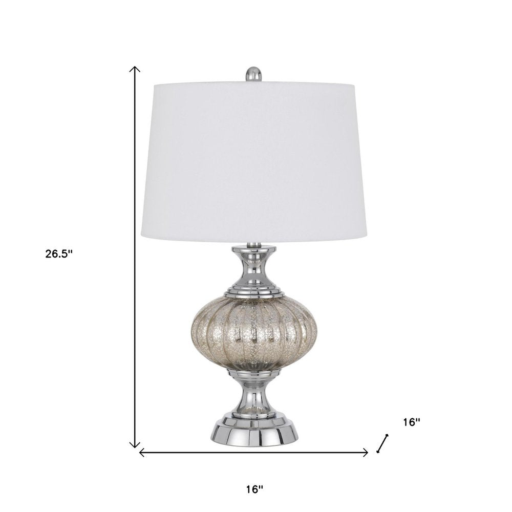 27" Silver Metallic Metal Table Lamp With White Empire Shade — view 3