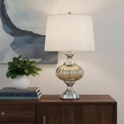 27" Silver Metallic Metal Table Lamp With White Empire Shade HomeRoots