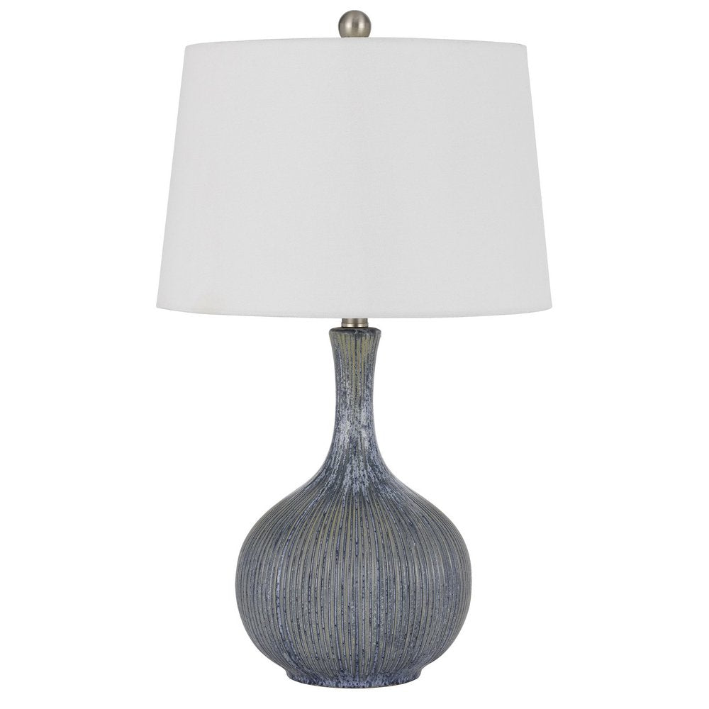 25" Stone Ceramic Round Table Lamp With White Empire Shade HomeRoots