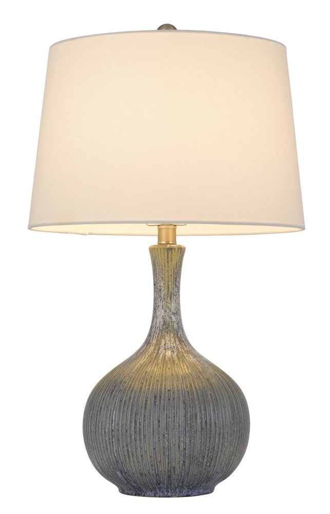 25" Stone Ceramic Round Table Lamp With White Empire Shade HomeRoots