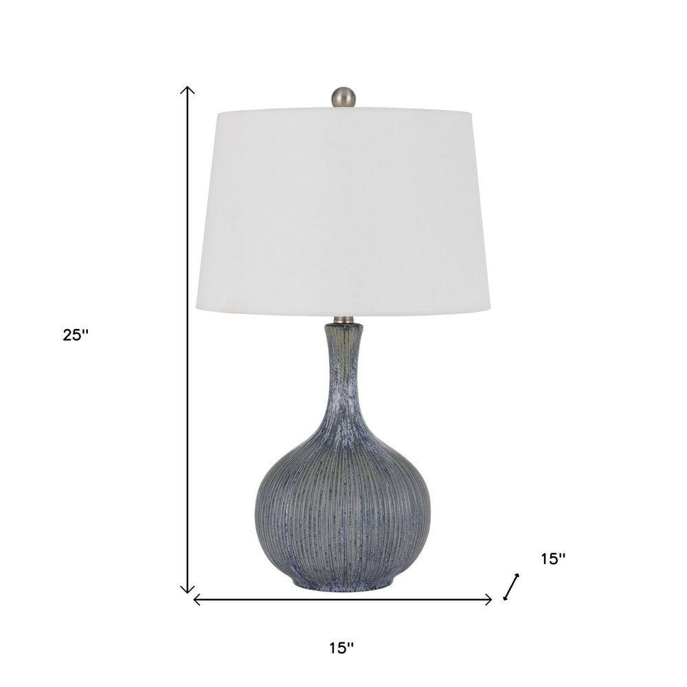 25" Stone Ceramic Round Table Lamp With White Empire Shade HomeRoots