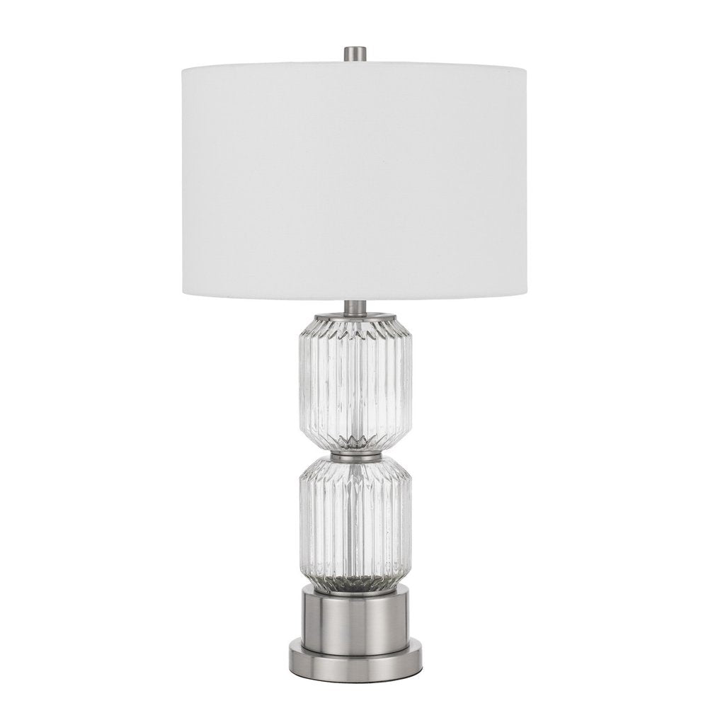 28" Nickel Metal Table Lamp With White Drum Shade HomeRoots