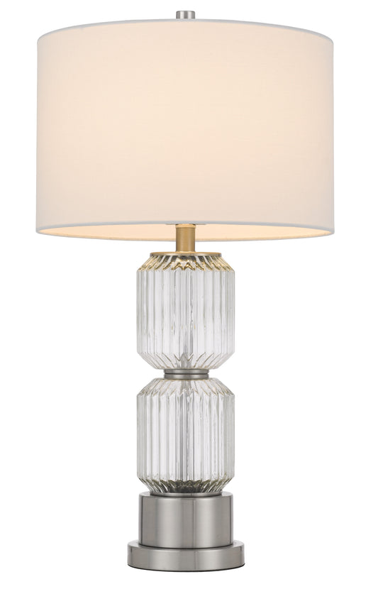 28" Nickel Metal Table Lamp With White Drum Shade