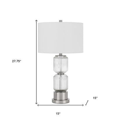 28" Nickel Metal Table Lamp With White Drum Shade