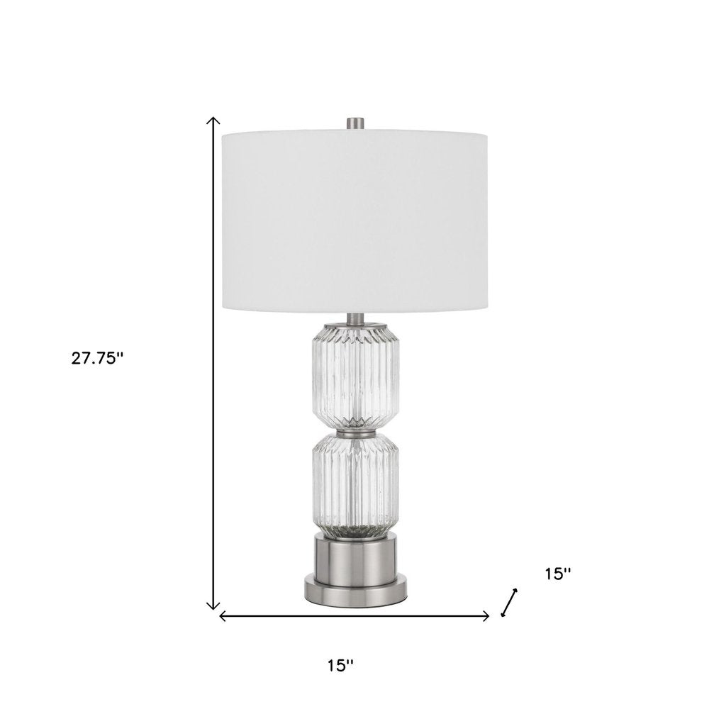 28" Nickel Metal Table Lamp With White Drum Shade HomeRoots