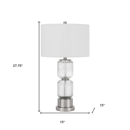 28" Nickel Metal Table Lamp With White Drum Shade HomeRoots