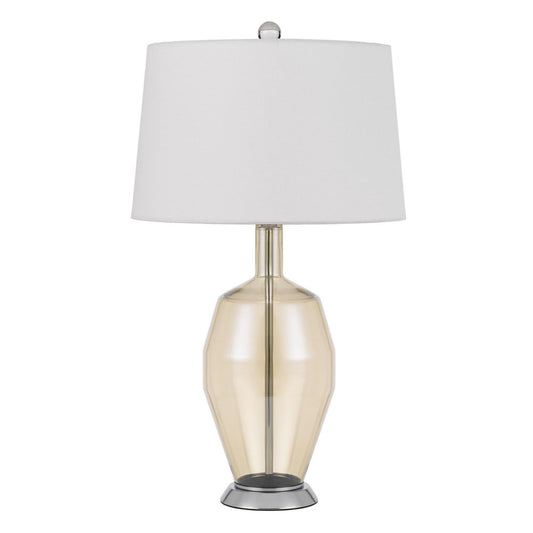 29" Nickel Metal Round Table Lamp With White Drum Shade HomeRoots