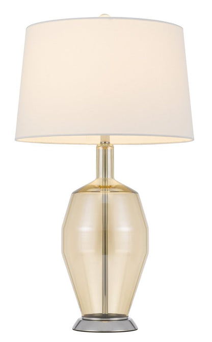 29" Nickel Metal Round Table Lamp With White Drum Shade HomeRoots