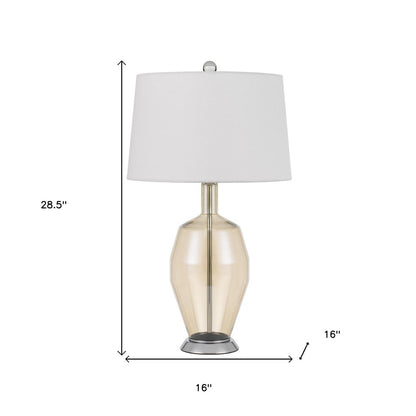 29" Nickel Metal Round Table Lamp With White Drum Shade HomeRoots
