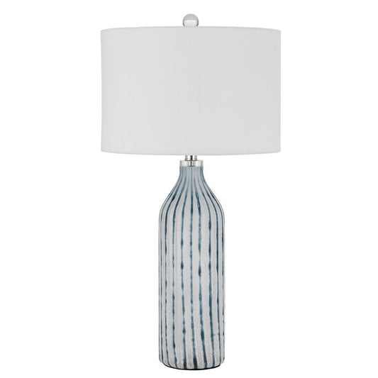 30" Gray And Aqua Glass Table Lamp With White Drum Shade HomeRoots