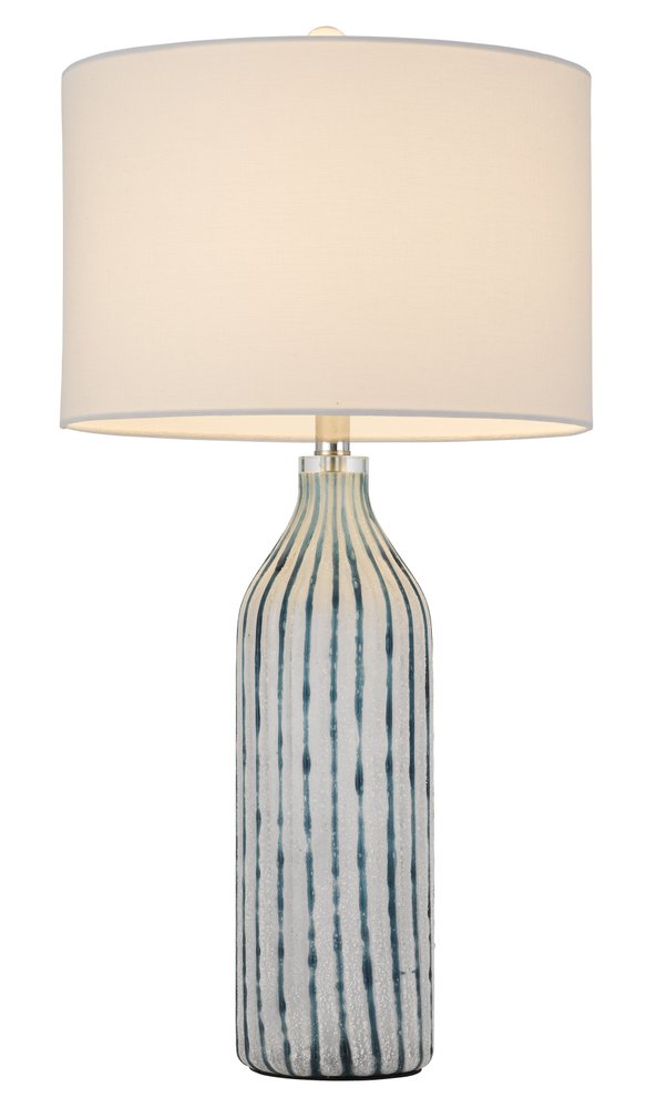 30" Gray And Aqua Glass Table Lamp With White Drum Shade HomeRoots