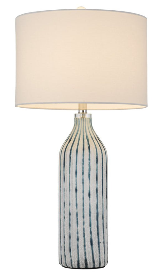 30" Gray And Aqua Glass Table Lamp With White Drum Shade HomeRoots