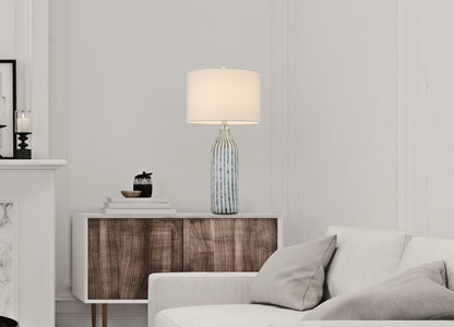 30" Gray And Aqua Glass Table Lamp With White Drum Shade HomeRoots