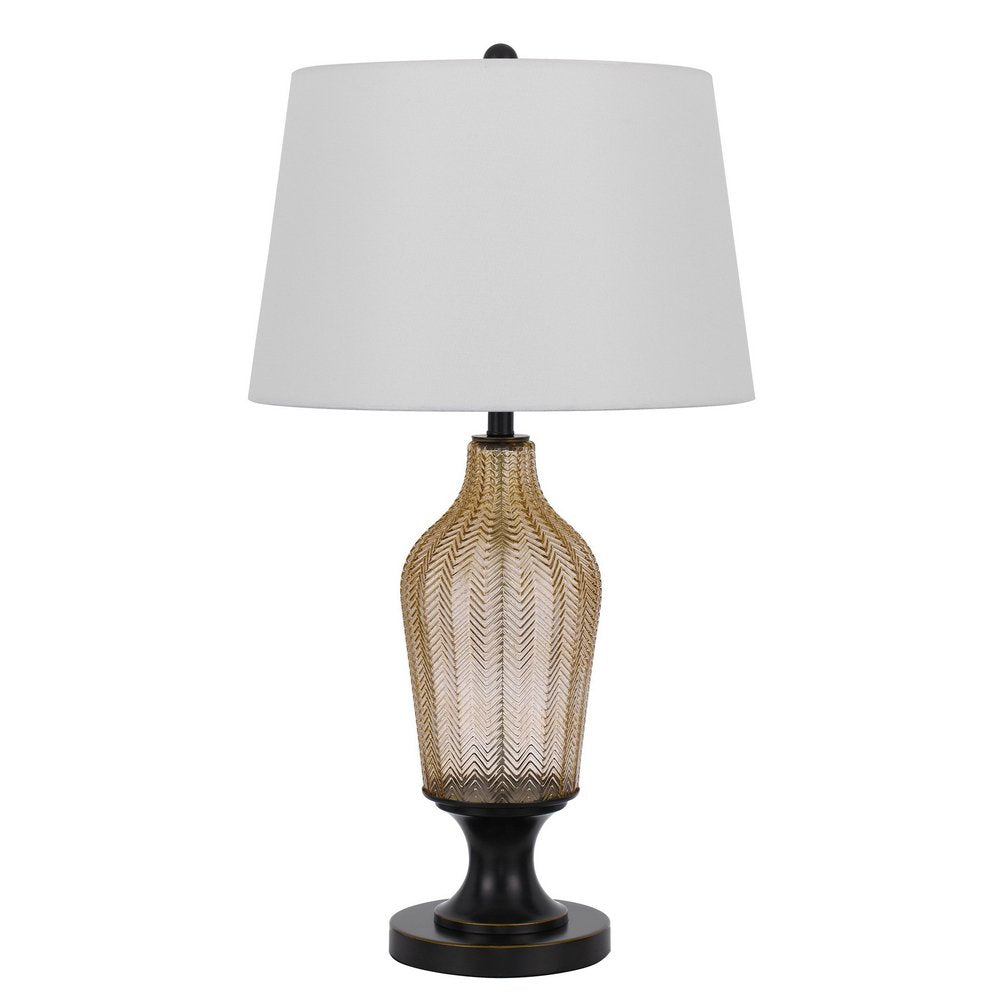 31" Bronze Glass Table Lamp With White Empire Shade HomeRoots