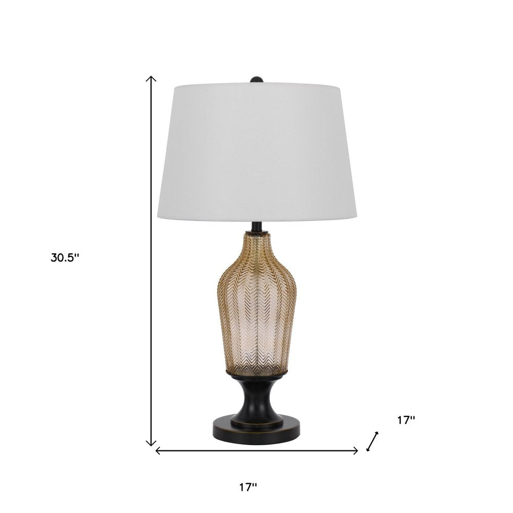 31" Bronze Glass Table Lamp With White Empire Shade — view 4