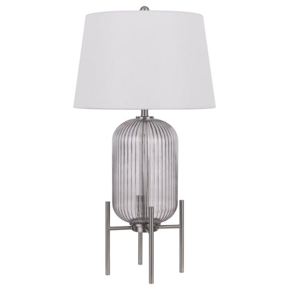 33" Nickel Glass Round Table Lamp With White Empire Shade HomeRoots