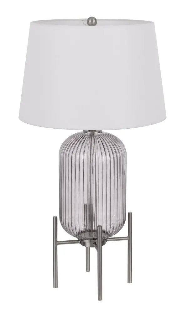 33" Nickel Glass Round Table Lamp With White Empire Shade HomeRoots
