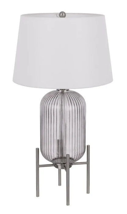 33" Nickel Glass Round Table Lamp With White Empire Shade HomeRoots