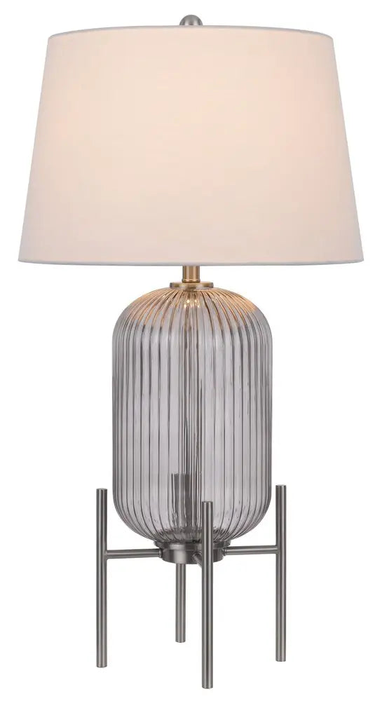 33" Nickel Glass Round Table Lamp With White Empire Shade HomeRoots