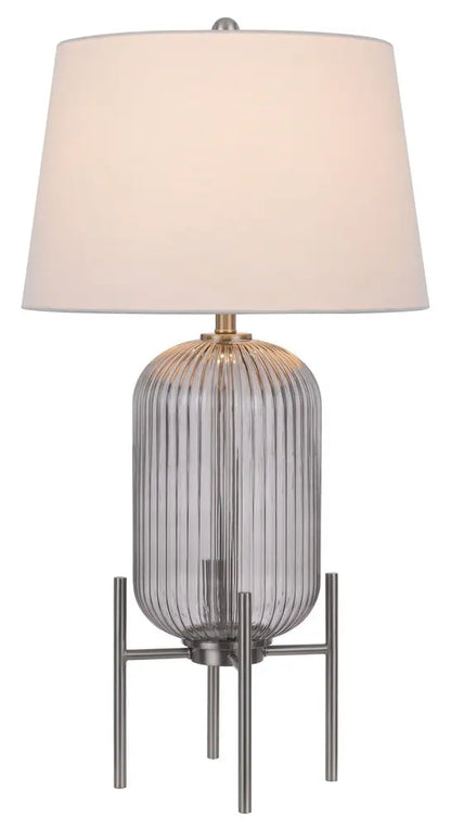 33" Nickel Glass Round Table Lamp With White Empire Shade HomeRoots
