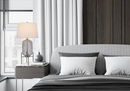 33" Nickel Glass Round Table Lamp With White Empire Shade HomeRoots